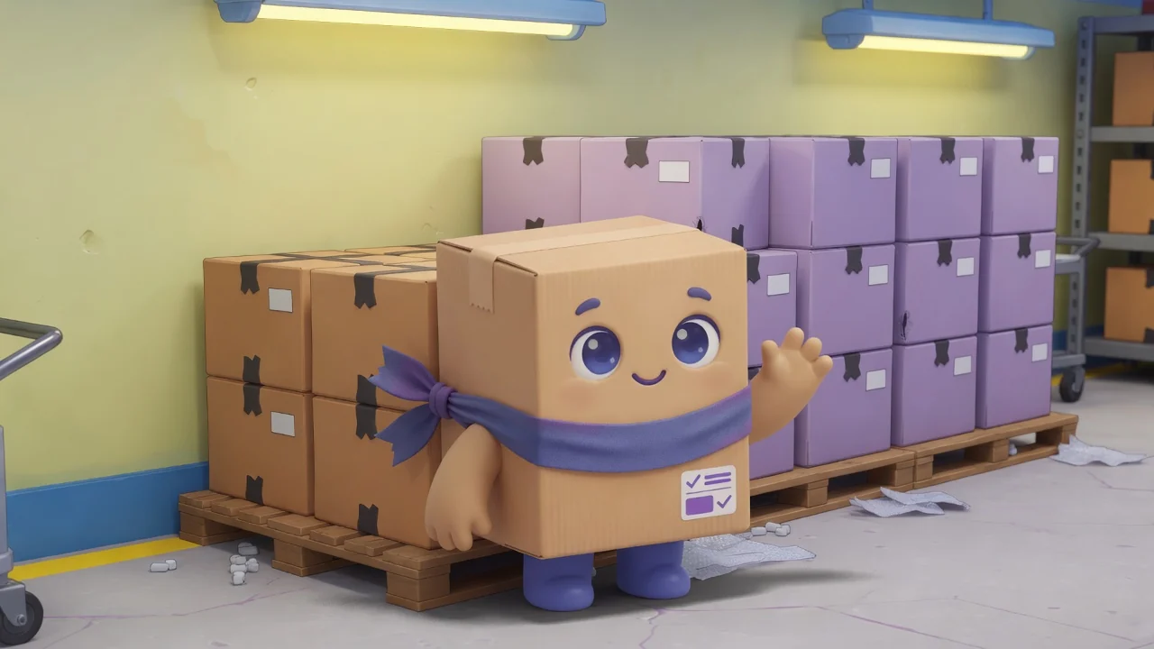 Package Pal frente a una fila extra de cajas de colchón.