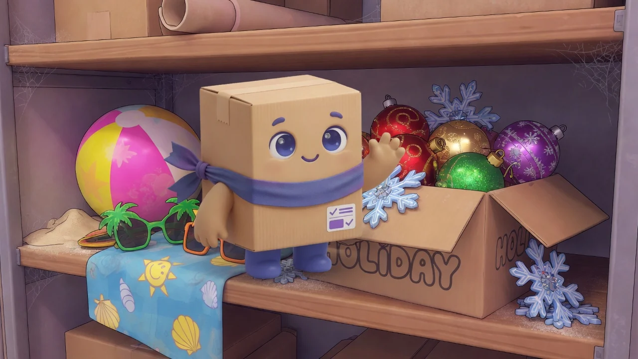 Package Pal between holiday decorations and leftover summer stock.
