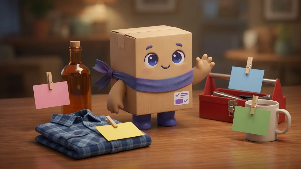 Package Pal at a table of mixed products, each with a blank colored index card clipped on.