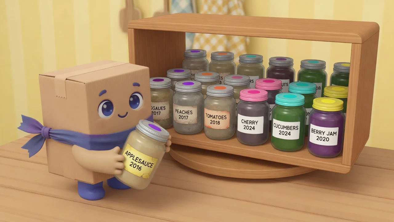 Package Pal pulling a dated jar to the front of a shelf.
