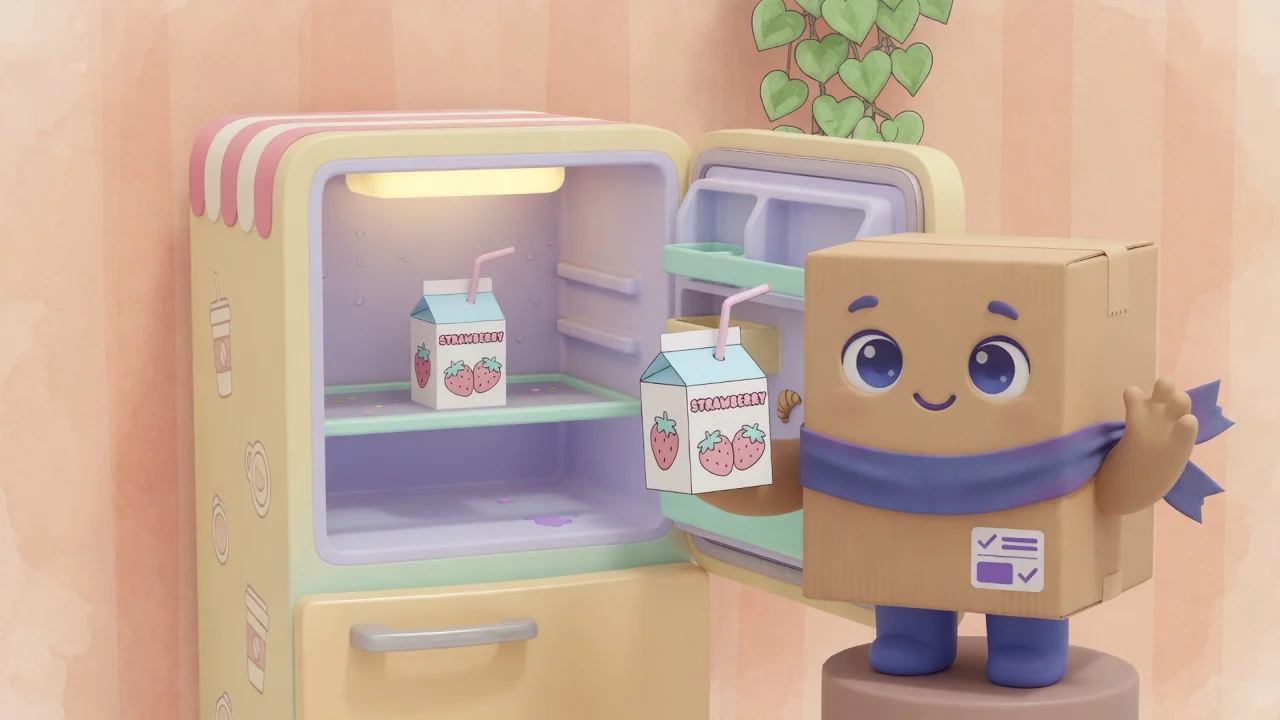 Package Pal holding the last carton in an otherwise empty fridge.