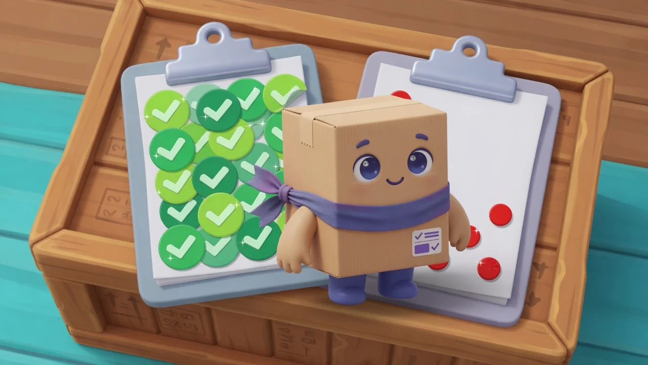 Package Pal comparing two clipboards, one with green marks and one with red dots.