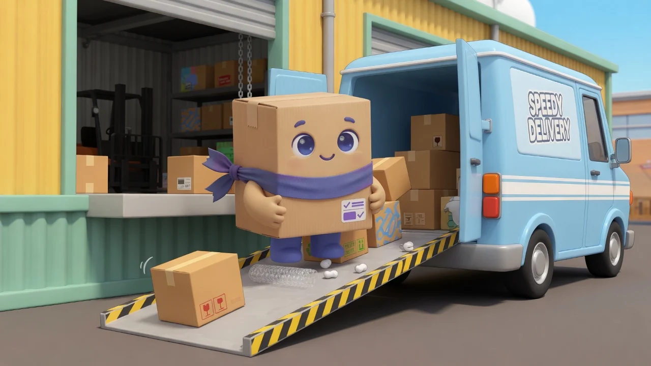 Package Pal loading a van from a warehouse dock.